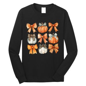 Coquette Retro Fall Pumpkin Bow Autumn Pumpkin Long Sleeve Shirt