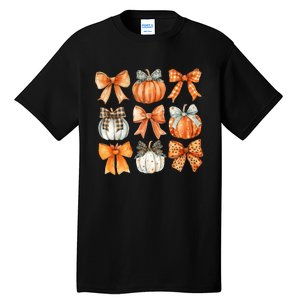 Coquette Retro Fall Pumpkin Bow Autumn Pumpkin Tall T-Shirt