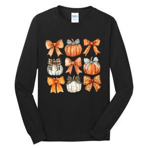 Coquette Retro Fall Pumpkin Bow Autumn Pumpkin Tall Long Sleeve T-Shirt