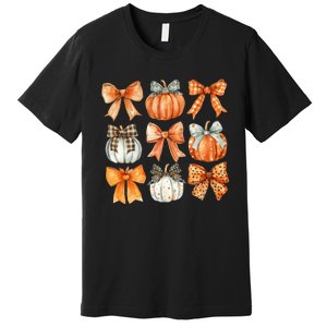 Coquette Retro Fall Pumpkin Bow Autumn Pumpkin Premium T-Shirt