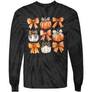 Coquette Retro Fall Pumpkin Bow Autumn Pumpkin Tie-Dye Long Sleeve Shirt