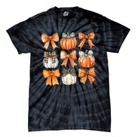 Coquette Retro Fall Pumpkin Bow Autumn Pumpkin Tie-Dye T-Shirt