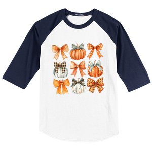 Coquette Retro Fall Pumpkin Bow Autumn Pumpkin Baseball Sleeve Shirt