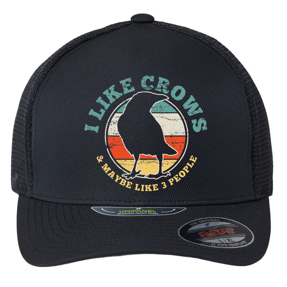 Crow Raven Funny Vintage Gift Flexfit Unipanel Trucker Cap