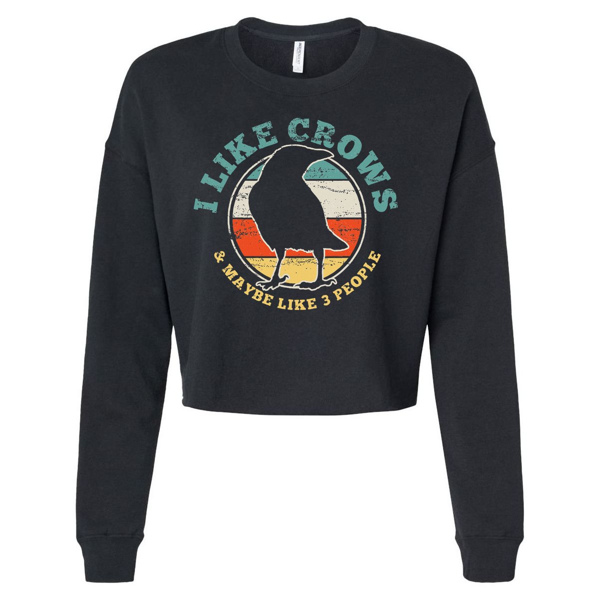 Crow Raven Funny Vintage Gift Cropped Pullover Crew