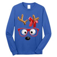 Cute Reindeer Face Sunglasses Red Christmas Pajamas For Girl Gift Long Sleeve Shirt