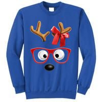 Cute Reindeer Face Sunglasses Red Christmas Pajamas For Girl Gift Sweatshirt