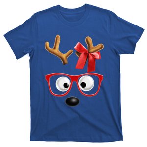 Cute Reindeer Face Sunglasses Red Christmas Pajamas For Girl Gift T-Shirt