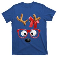 Cute Reindeer Face Sunglasses Red Christmas Pajamas For Girl Gift T-Shirt