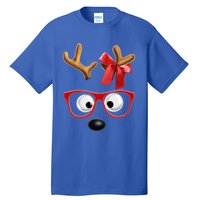 Cute Reindeer Face Sunglasses Red Christmas Pajamas For Girl Gift Tall T-Shirt