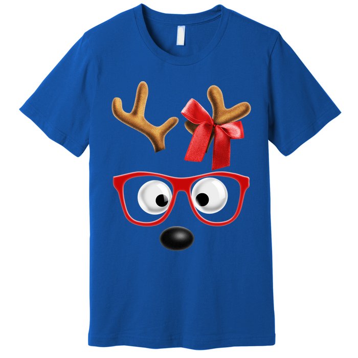 Cute Reindeer Face Sunglasses Red Christmas Pajamas For Girl Gift Premium T-Shirt