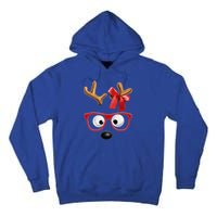 Cute Reindeer Face Sunglasses Red Christmas Pajamas For Girl Gift Tall Hoodie