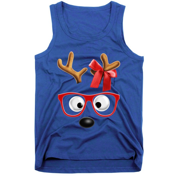 Cute Reindeer Face Sunglasses Red Christmas Pajamas For Girl Gift Tank Top