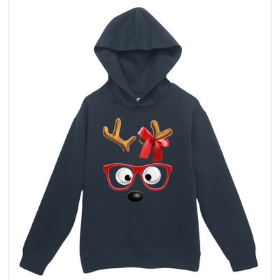 Cute Reindeer Face Sunglasses Red Christmas Pajamas For Girl Gift Urban Pullover Hoodie