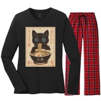 Cat Ramen Funny Japanese Graphic Kawaii Anime Vintage Women's Long Sleeve Flannel Pajama Set 