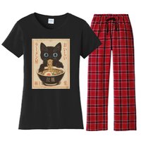 Cat Ramen Funny Japanese Graphic Kawaii Anime Vintage Women's Flannel Pajama Set