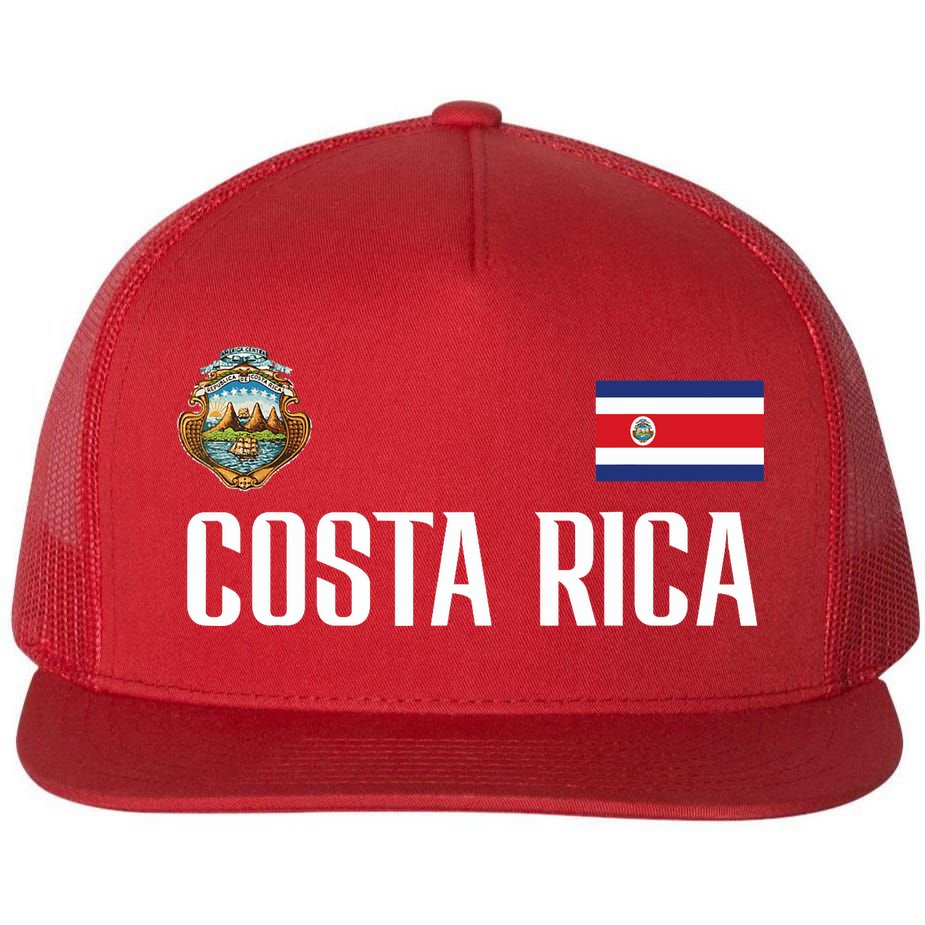 Costa Rica Flag Football Soccer Fan Flat Bill Trucker Hat