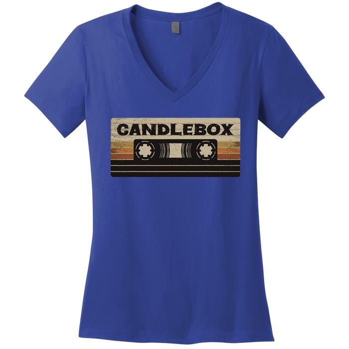 Circle Retro Faded Candles Box 90s Cassette Rock Vintage Women's V-Neck T-Shirt