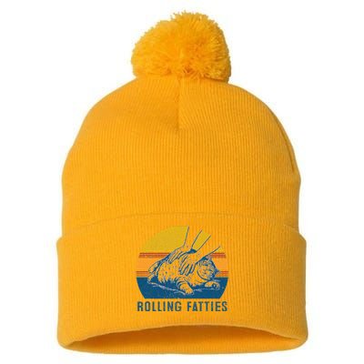 Cat Rolling Fatties Pom Pom 12in Knit Beanie