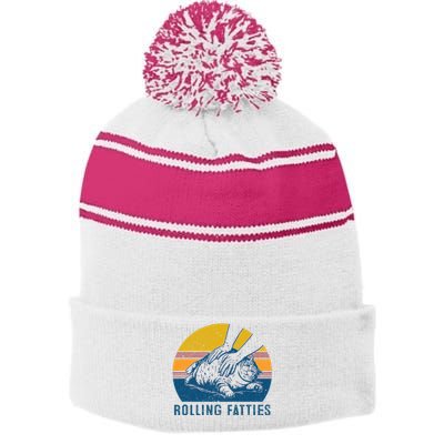 Cat Rolling Fatties Stripe Pom Pom Beanie