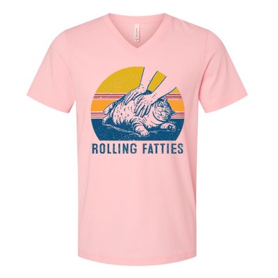 Cat Rolling Fatties V-Neck T-Shirt