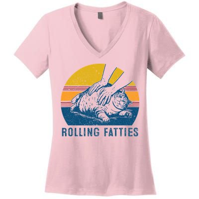 Cat Rolling Fatties Women's V-Neck T-Shirt