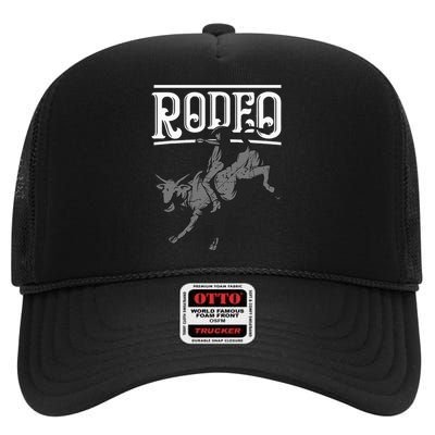 Cool Rodeo Funny Bull Rider Cowboy Cattle Ride Lover Outfit High Crown Mesh Back Trucker Hat