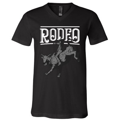 Cool Rodeo Funny Bull Rider Cowboy Cattle Ride Lover Outfit V-Neck T-Shirt