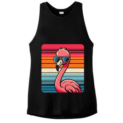 Cool Retro Flamingo In Sunglasses 70s 80s 90s Funny Flamingo Ladies PosiCharge Tri-Blend Wicking Tank
