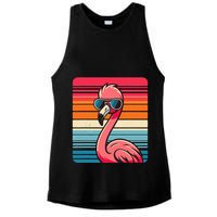 Cool Retro Flamingo In Sunglasses 70s 80s 90s Funny Flamingo Ladies PosiCharge Tri-Blend Wicking Tank