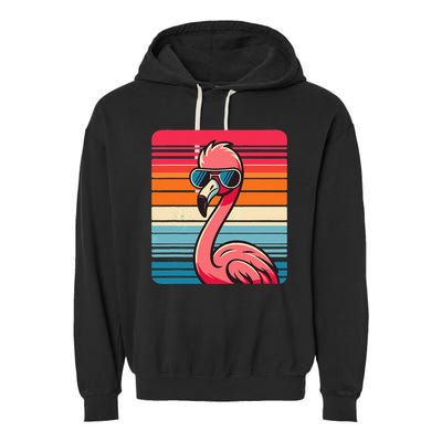 Cool Retro Flamingo In Sunglasses 70s 80s 90s Funny Flamingo Garment-Dyed Fleece Hoodie