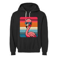 Cool Retro Flamingo In Sunglasses 70s 80s 90s Funny Flamingo Garment-Dyed Fleece Hoodie