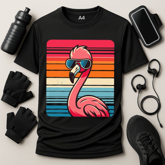 Cool Retro Flamingo In Sunglasses 70s 80s 90s Funny Flamingo Performance Shirt