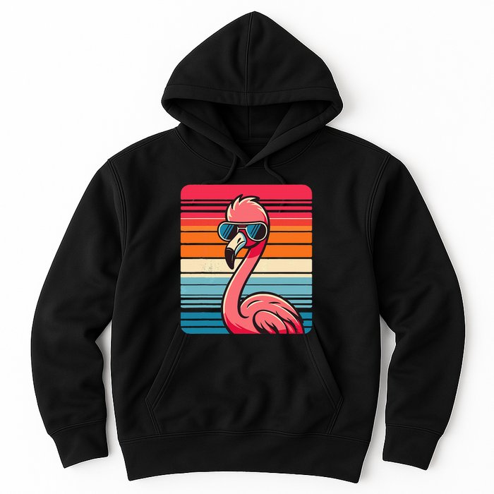 Cool Retro Flamingo In Sunglasses 70s 80s 90s Funny Flamingo Hoodie