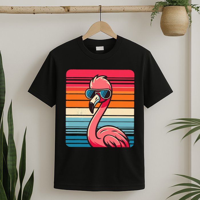 Cool Retro Flamingo In Sunglasses 70s 80s 90s Funny Flamingo T-Shirt