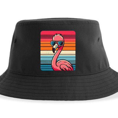 Cool Retro Flamingo In Sunglasses 70s 80s 90s Funny Flamingo Sustainable Bucket Hat