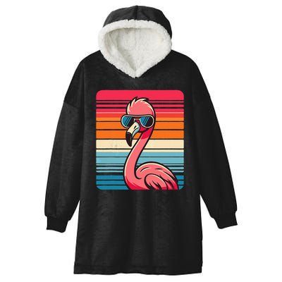 Cool Retro Flamingo In Sunglasses 70s 80s 90s Funny Flamingo Hooded Wearable Blanket