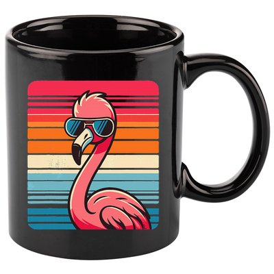 Cool Retro Flamingo In Sunglasses 70s 80s 90s Funny Flamingo 11oz C Handle Ceramic Mug