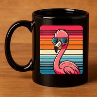 Cool Retro Flamingo In Sunglasses 70s 80s 90s Funny Flamingo 11oz C Handle Ceramic Mug