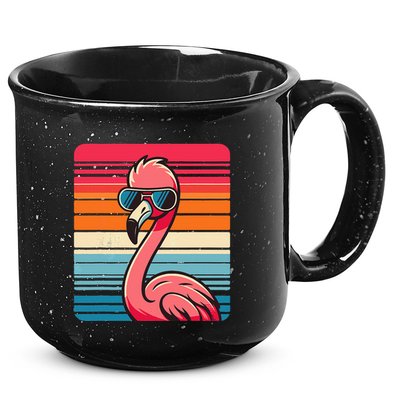 Cool Retro Flamingo In Sunglasses 70s 80s 90s Funny Flamingo 15oz Campfire Ceramic Mug
