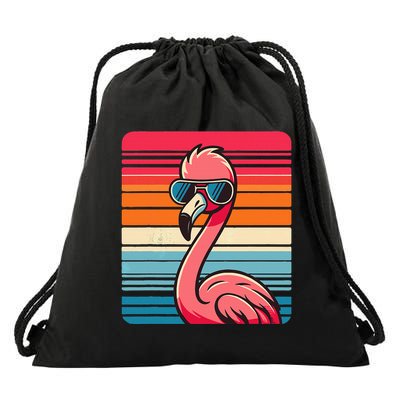 Cool Retro Flamingo In Sunglasses 70s 80s 90s Funny Flamingo Drawstring Bag
