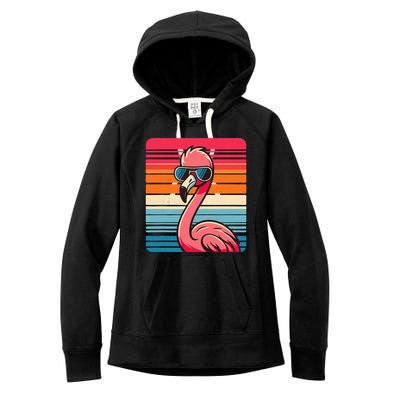 Cool Retro Flamingo In Sunglasses 70s 80s 90s Funny Flamingo Women's Fleece Hoodie