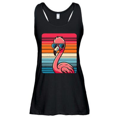 Cool Retro Flamingo In Sunglasses 70s 80s 90s Funny Flamingo Ladies Essential Flowy Tank