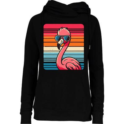 Cool Retro Flamingo In Sunglasses 70s 80s 90s Funny Flamingo Womens Funnel Neck Pullover Hood