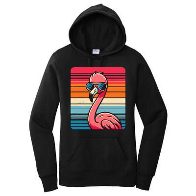 Cool Retro Flamingo In Sunglasses 70s 80s 90s Funny Flamingo Women's Pullover Hoodie