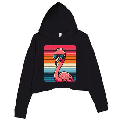 Cool Retro Flamingo In Sunglasses 70s 80s 90s Funny Flamingo Crop Fleece Hoodie