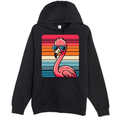 Cool Retro Flamingo In Sunglasses 70s 80s 90s Funny Flamingo Premium Pullover Hoodie