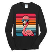 Cool Retro Flamingo In Sunglasses 70s 80s 90s Funny Flamingo Tall Long Sleeve T-Shirt
