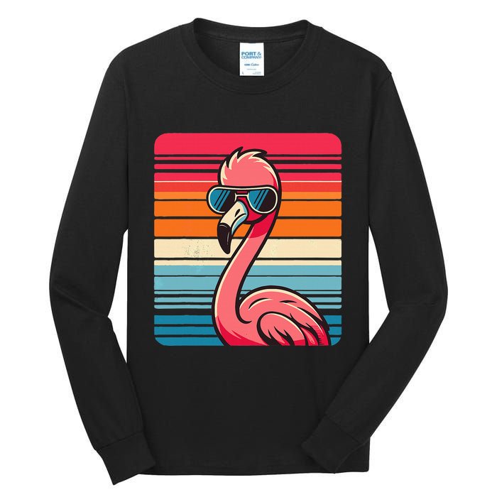 Cool Retro Flamingo In Sunglasses 70s 80s 90s Funny Flamingo Tall Long Sleeve T-Shirt
