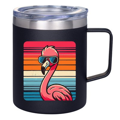 Cool Retro Flamingo In Sunglasses 70s 80s 90s Funny Flamingo 12oz Stainless Steel Coffee Mug